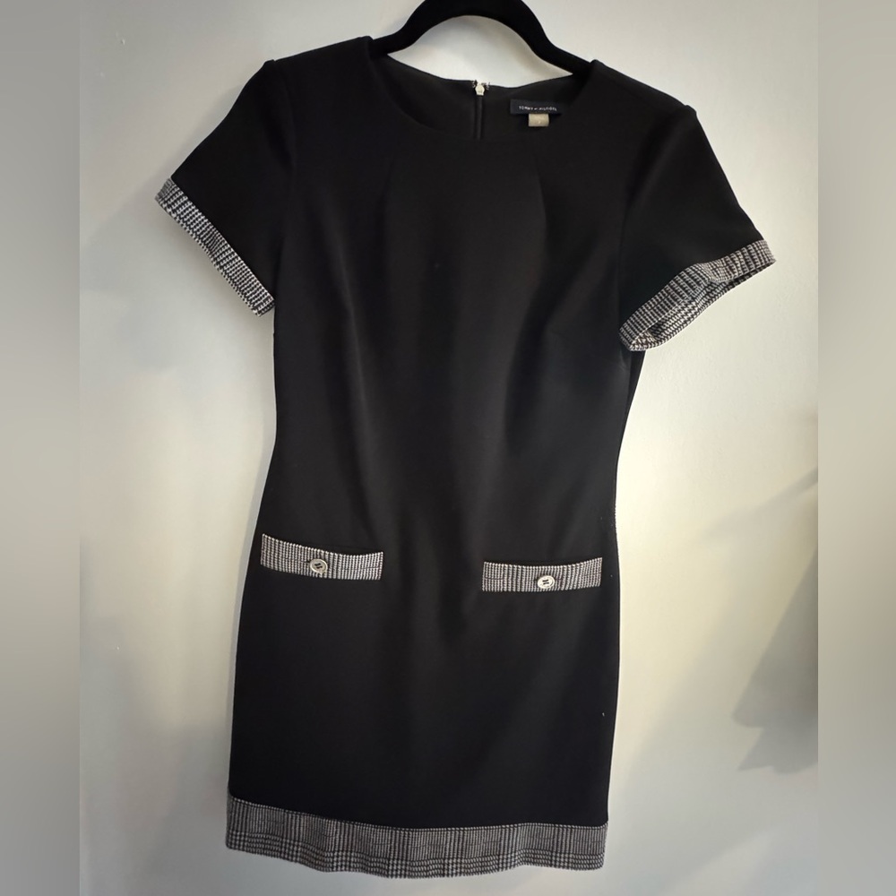 Elegant Black Dress with Checkered Accents